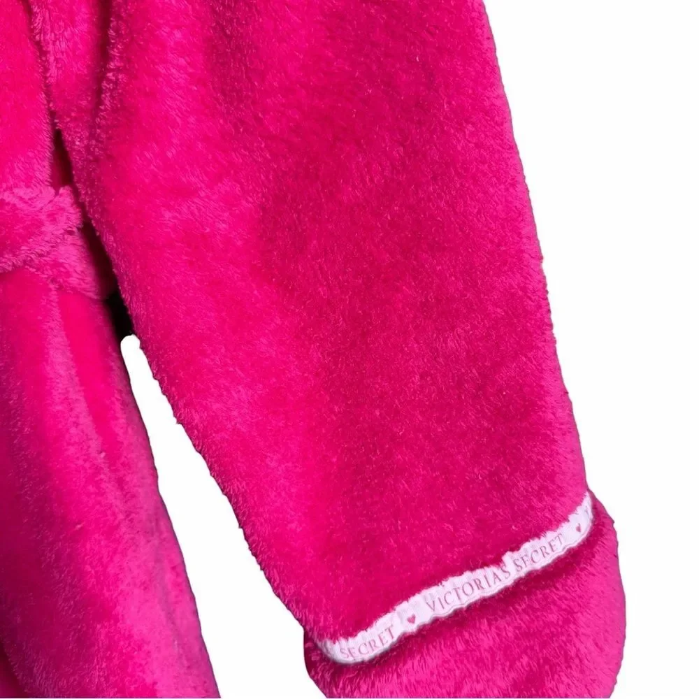 Victoria’s Secret Plush Fleece Robe Pink White Trim Women’s Medium Spa Cozy